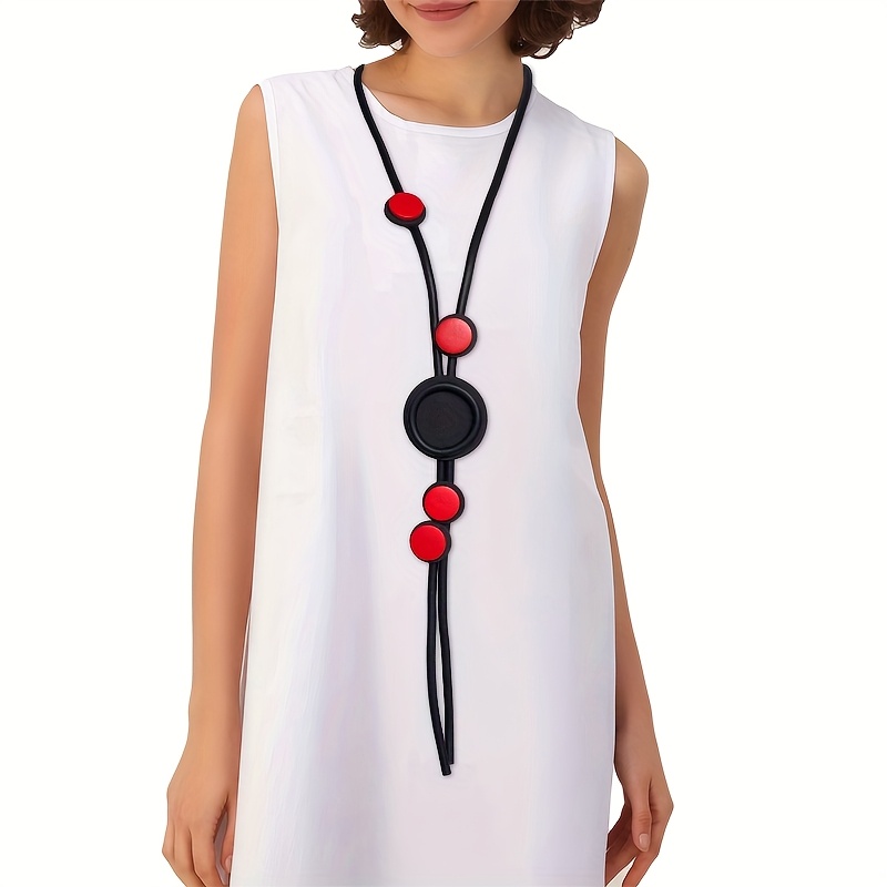 Women's Bohemian Long Necklace, Colorful Beads with Cord